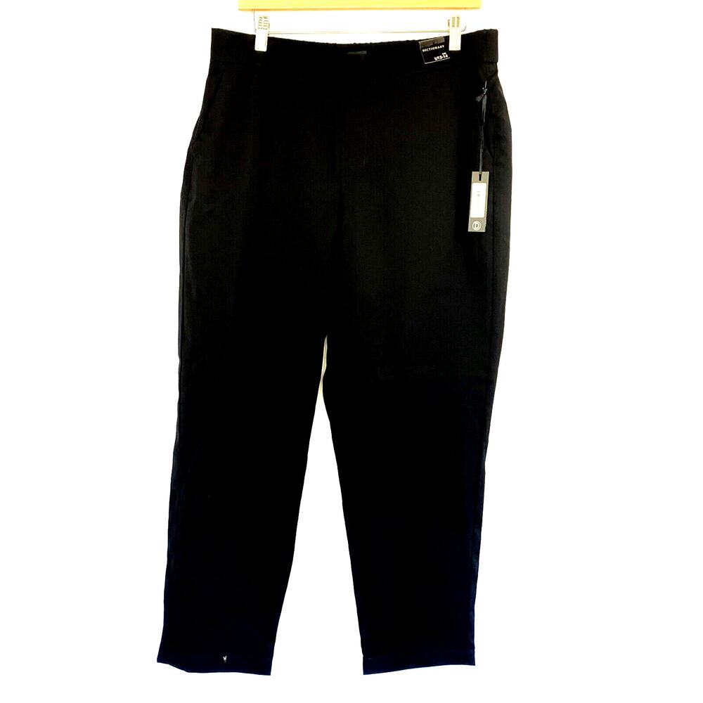 Dictionary Dress Pants Womens Large 12-14 Black Elastic Waist Band High Rise